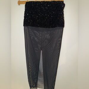 Black Sequin and Mesh Mini Skirt with Back Slit